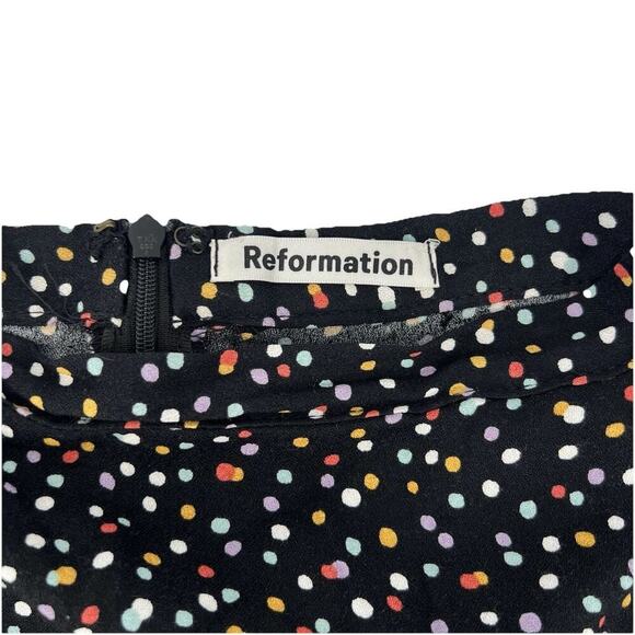 Reformation Polka Dot Midi Skirt Black Multicolor A-Line Size 2 Small - Picture 2 of 6
